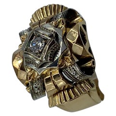 Barocco Ring in 18 Kt Gold and Brilliant Cut Diamond 0.10 Ct, Three-Tone Gold