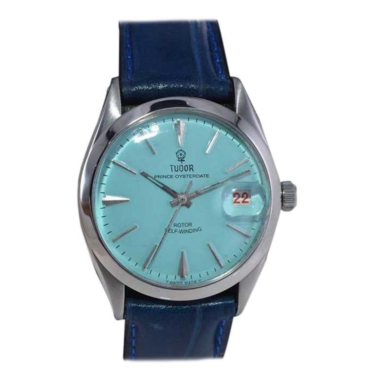 Tudor by Rolex in Stainless Steel with Custom Tiffany Blue Dial from 1970's For Sale
