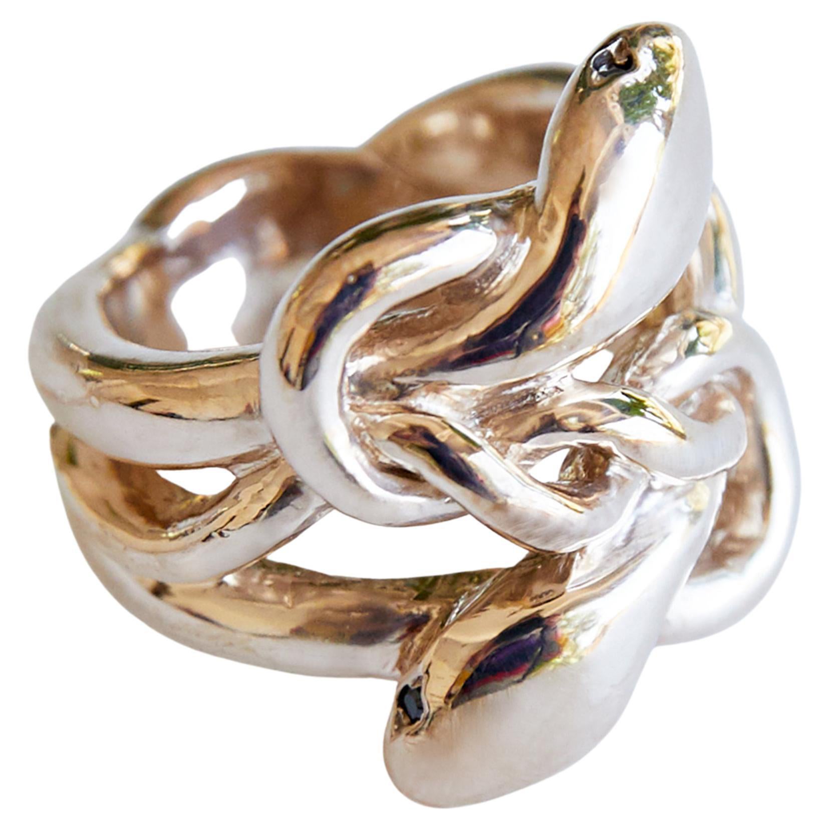 Snake Ring Black Diamond Double Head Victorian Style J Dauphin For Sale