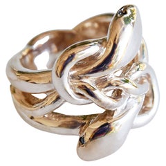 Snake Ring Black Diamond Double Head Victorian Style J Dauphin