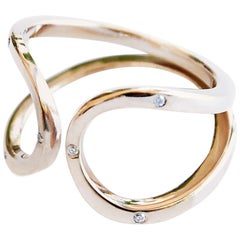 White Diamond Double Band Ring Gold Cocktail Ring Adjustable J Dauphin