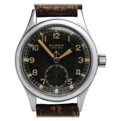 Vintage Buren Stainless Steel Grand Prix Military Wristwatch