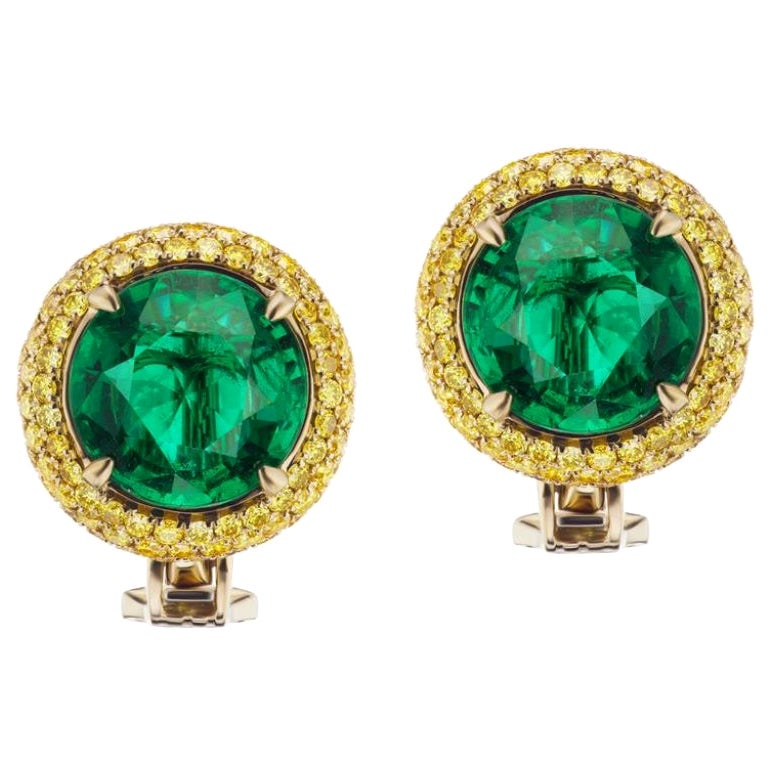 Earring with Emerald and Fancy Intense Yellow For Sale