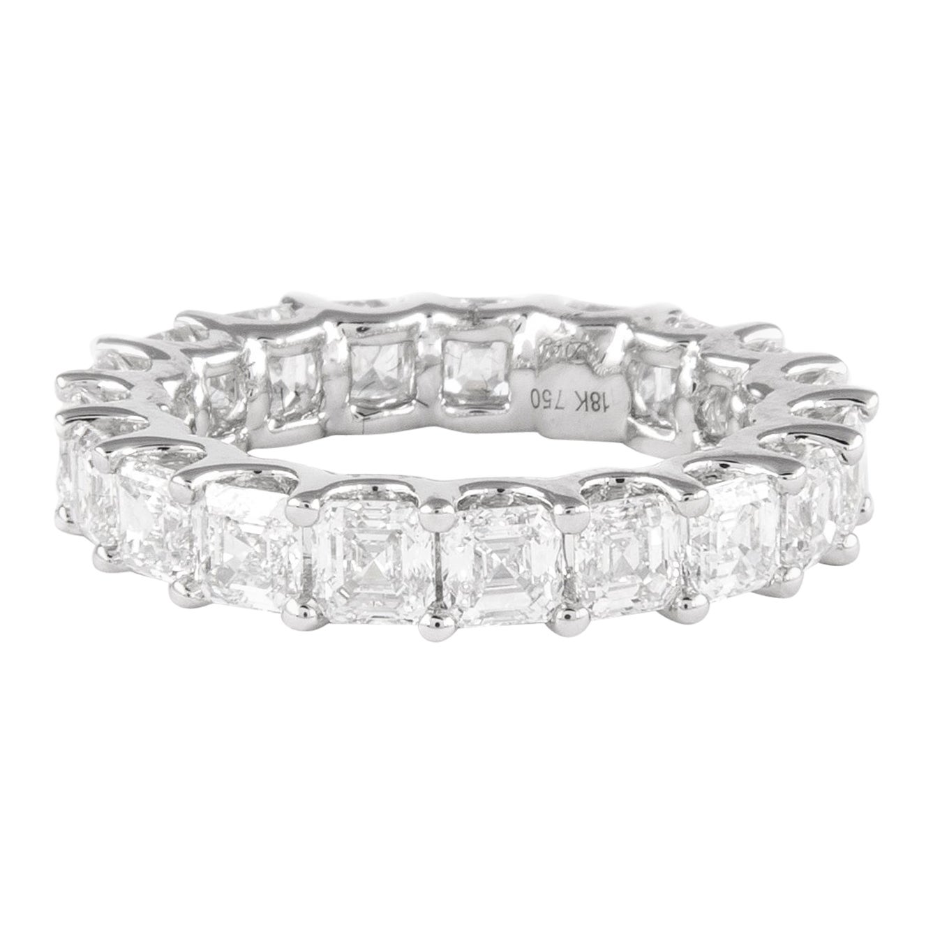 Alexander 3.79ct Asscher Cut Diamond D/E VVS Eternity Band 18k White Gold