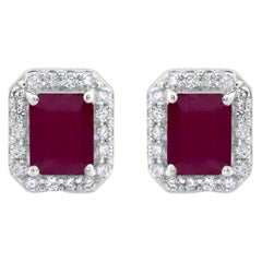 Gemistry 1.45 Carats Octagon Ruby Stud Earrings with Diamond in 14K White Gold