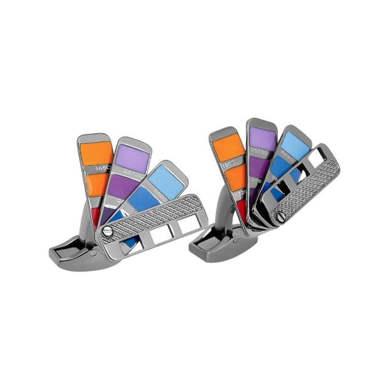 Colorama Book Cufflinks with Multicolour Enamel and Gunmetal Finish For Sale