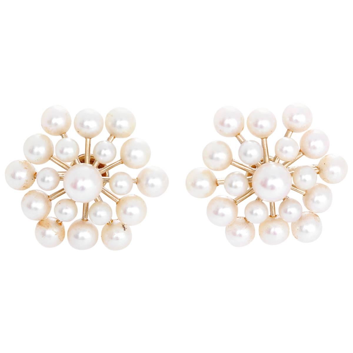 Pearl Gold Non-Pierced Earrings For Sale