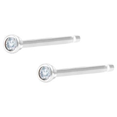 Tiny Fourteen Karat White Gold Diamond Stud Earrings for Third Hole