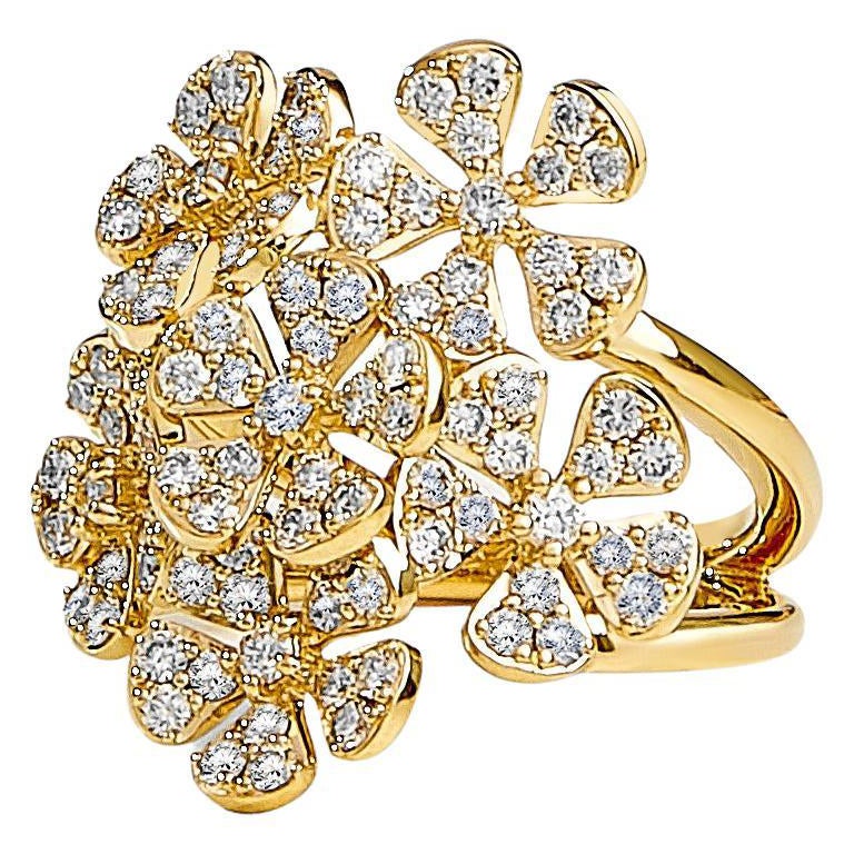Syna Yellow Gold Flower Bunch Ring with Diamonds For Sale