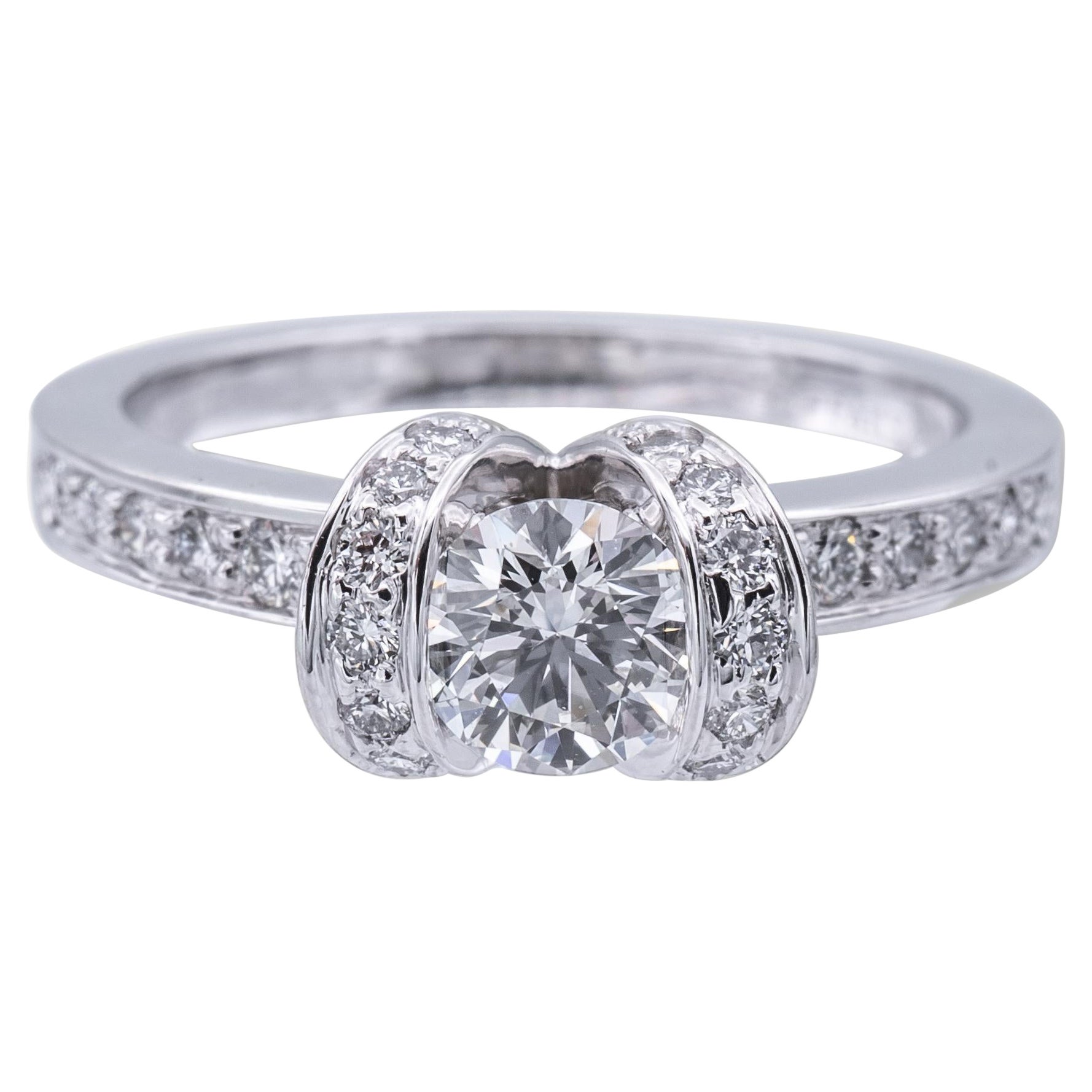 Tiffany and Co. Ribbon Platinum Diamond Engagement Ring .83ct Tw GVVS2 Round Cut