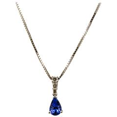 Tanzanite Diamond Gold Pendant on a 17 Inch Box Chain