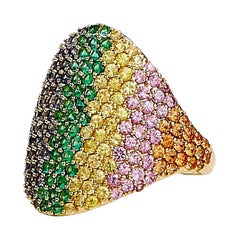 Syna Yellow Gold Rainbow Ring with Emeralds and Multicolor Sapphires