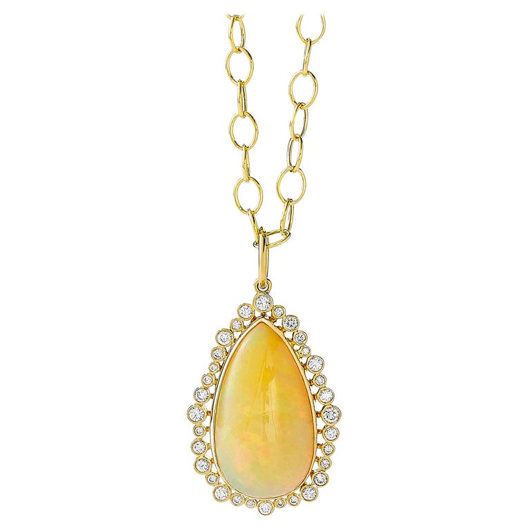 Syna Yellow Gold Ethiopian Opal Pendant with Diamonds For Sale at 1stDibs