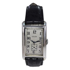 Gruen White Gold Art Deco Curvex Watch from the 1930's with Kiln Fired Print
