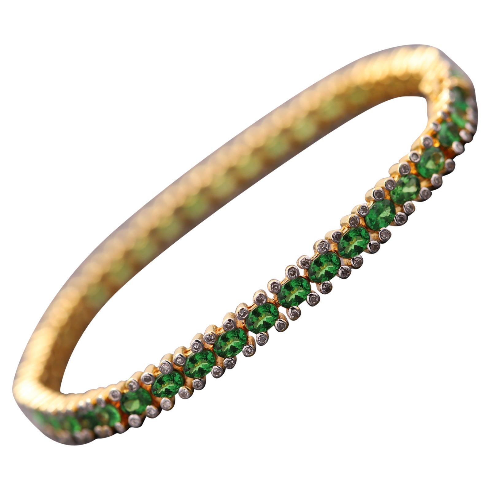 Green Tsavorite Flex Tennis Bracelet 14 Karat Gold and Diamonds