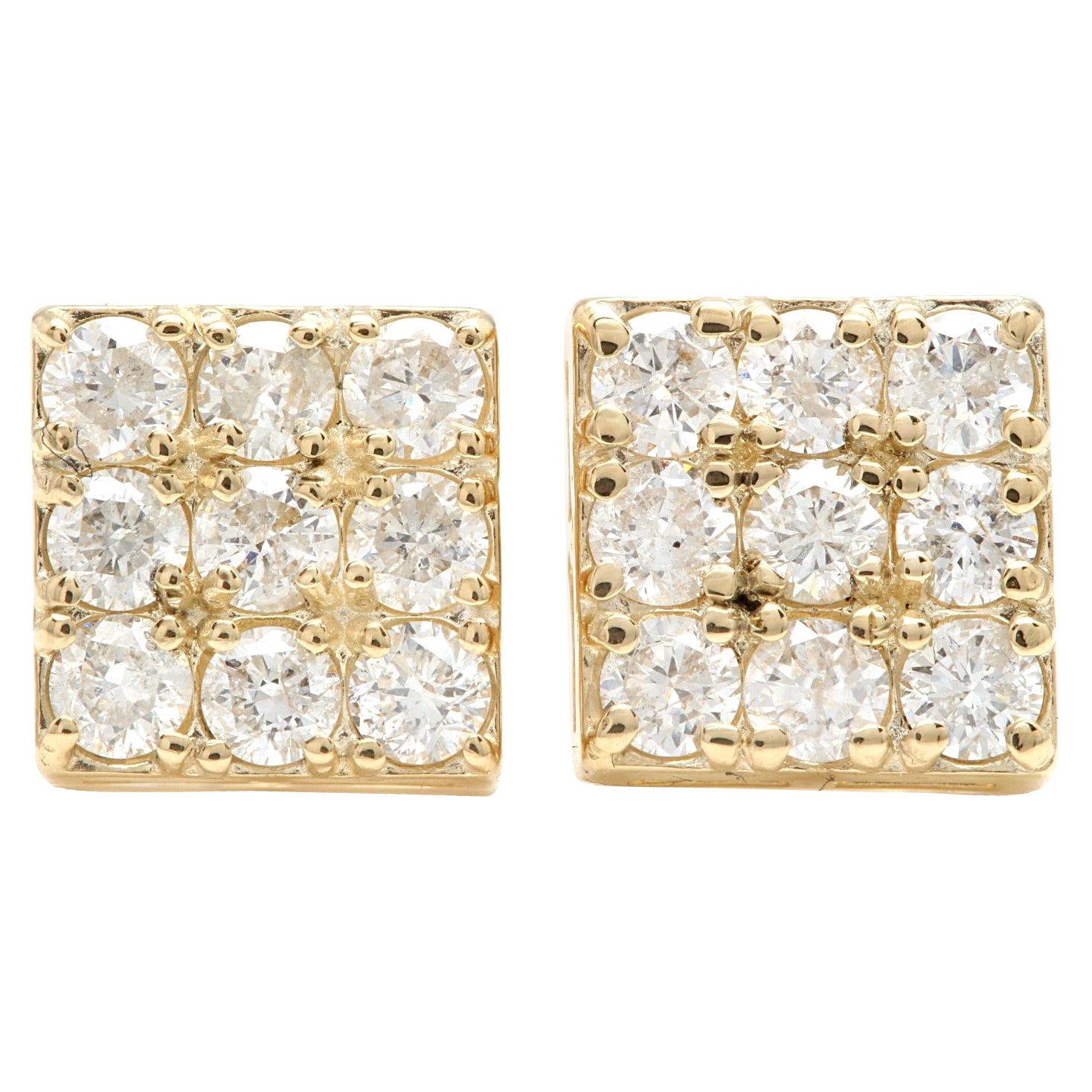 1.15 Carat Natural Diamond 14K Solid Yellow Gold Earrings For Sale
