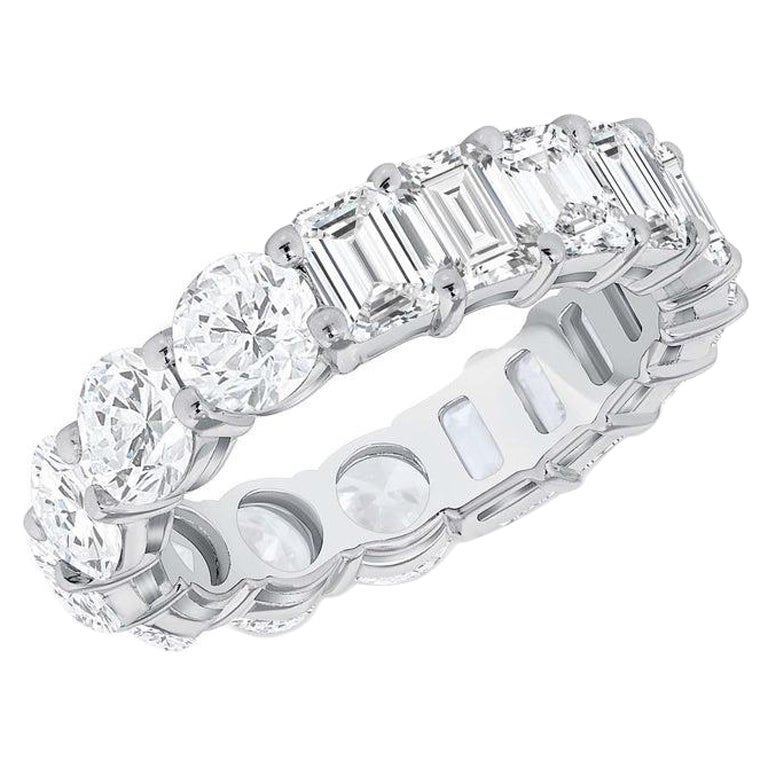 9 Carat Half Emerald Half Round Natural Diamond Eternity Band 18k White