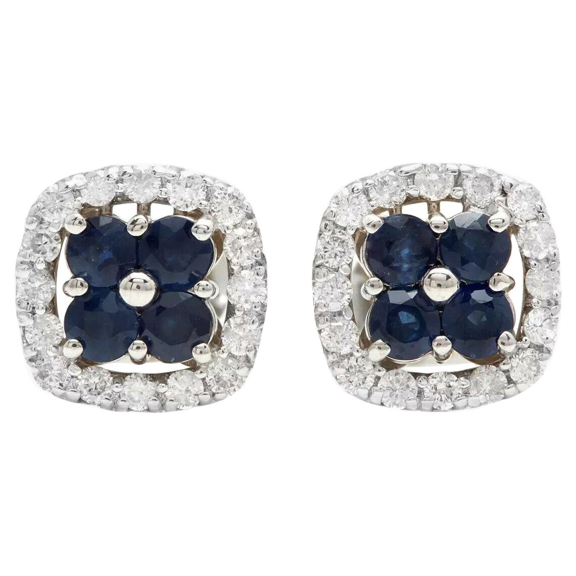 1.50 Carats Natural Sapphire and Diamond 14K Solid White Gold Earrings For Sale