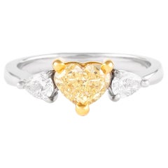 Alexander GIA Certified 1ct Fancy Yellow Diamond Three Stone Ring 18k Two Tone