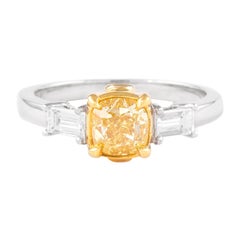 Alexander GIA Certified 1ct Fancy Intense Yellow Diamond Three Stone Ring 18k