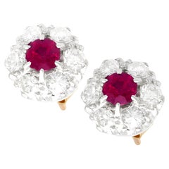 Vintage Ruby and Diamond White Gold Cluster Earrings