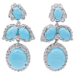 Turquoise, Diamonds, Platinum Dangle Earrings