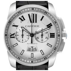 Calibre De Cartier Montre pour homme en acier avec chronographe et cadran argenté W7100046