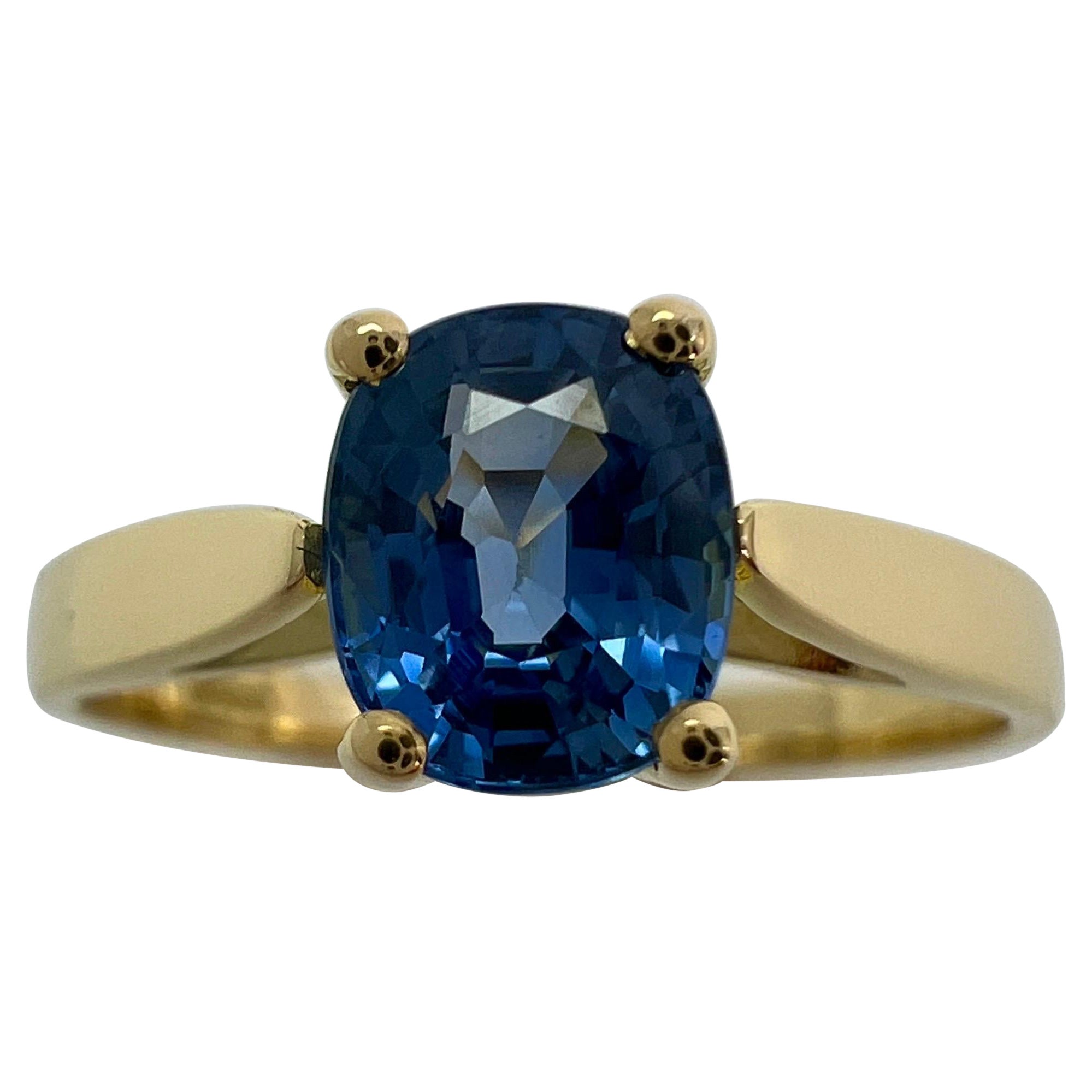 Vivid Cornflower Blue 1.03ct Ceylon Sapphire Cushion Cut 18k Gold Solitaire Ring