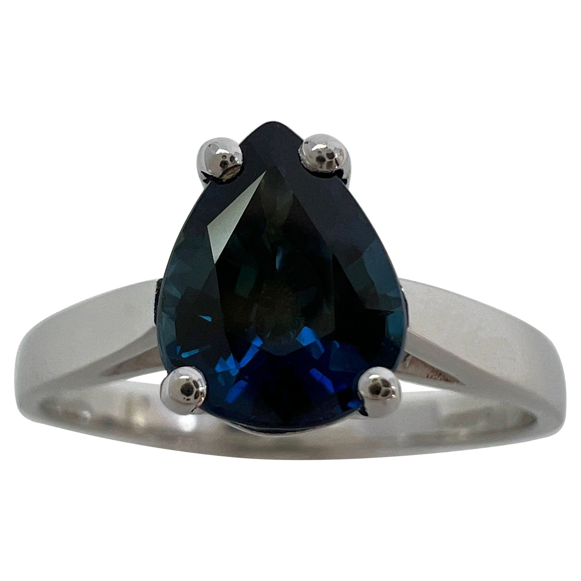 1.30ct Royal Blue Australian Sapphire Pear Cut 18k White Gold Solitaire Ring