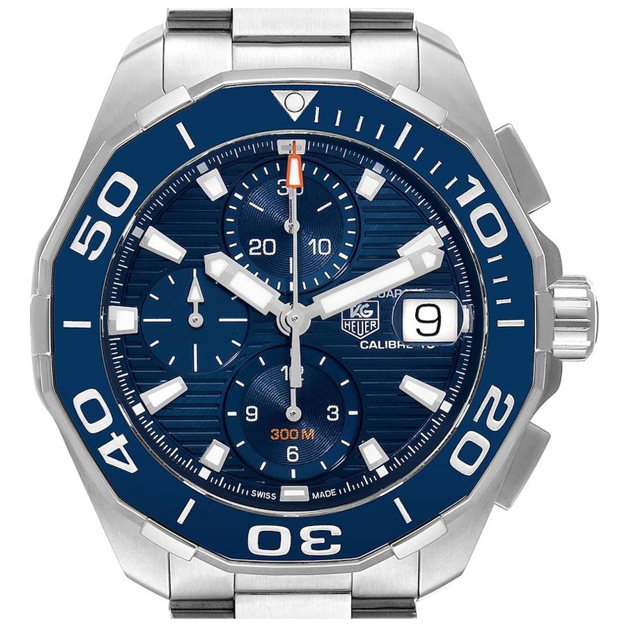 Tag Heuer Aquaracer Blue Dial Steel Chronograph Mens Watch CAY211B Box Card For Sale