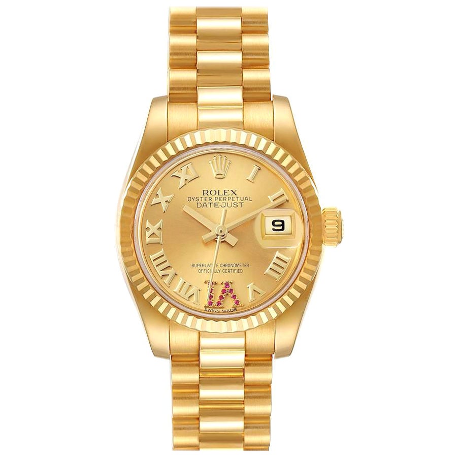 Rolex President Datejust Yellow Gold Ruby Ladies Watch 179178 Box Card For Sale