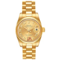 Rolex President Datejust Yellow Gold Ruby Ladies Watch 179178 Box Card