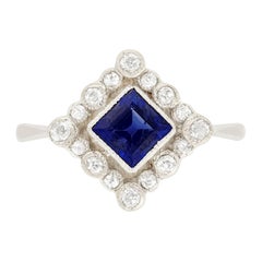 Art Deco 0.70ct Sapphire and Diamond Cluster Ring, c.1920s