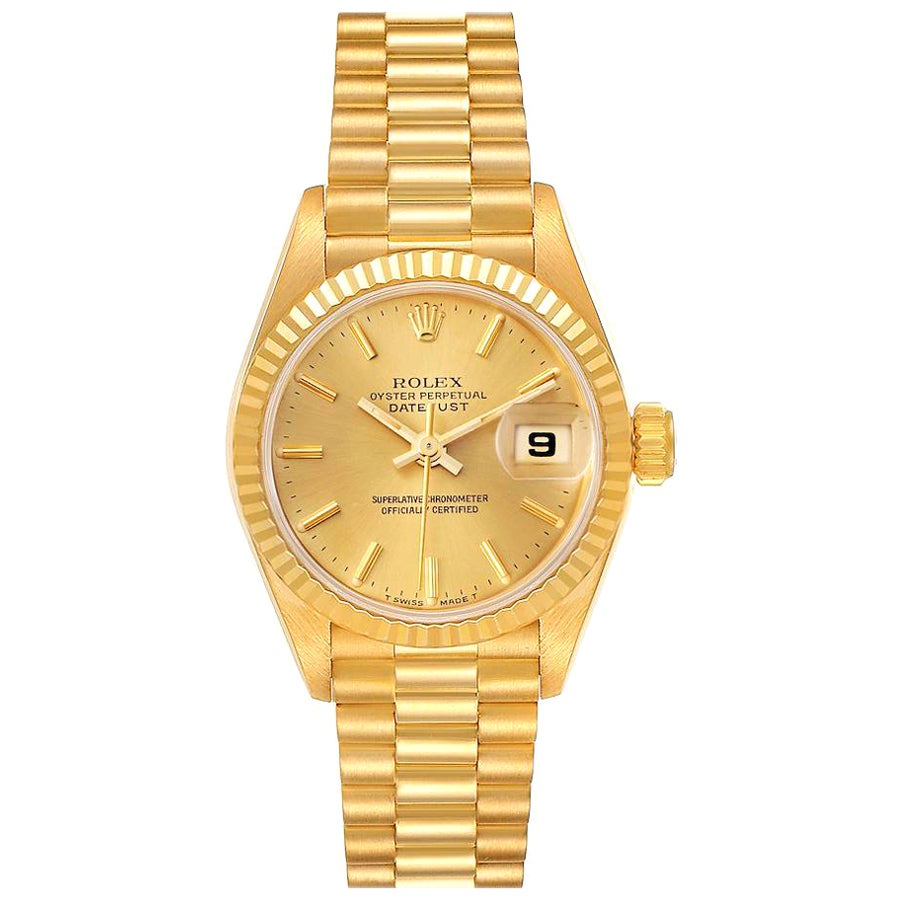 Rolex President Datejust Yellow Gold Champagne Dial Ladies Watch 69178 For Sale