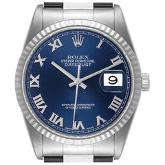 Rolex Datejust 36 Steel White Gold Blue Dial Mens Watch 16234