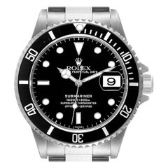 Rolex Submariner Black Dial Steel Mens Watch 16610 Box Service Card