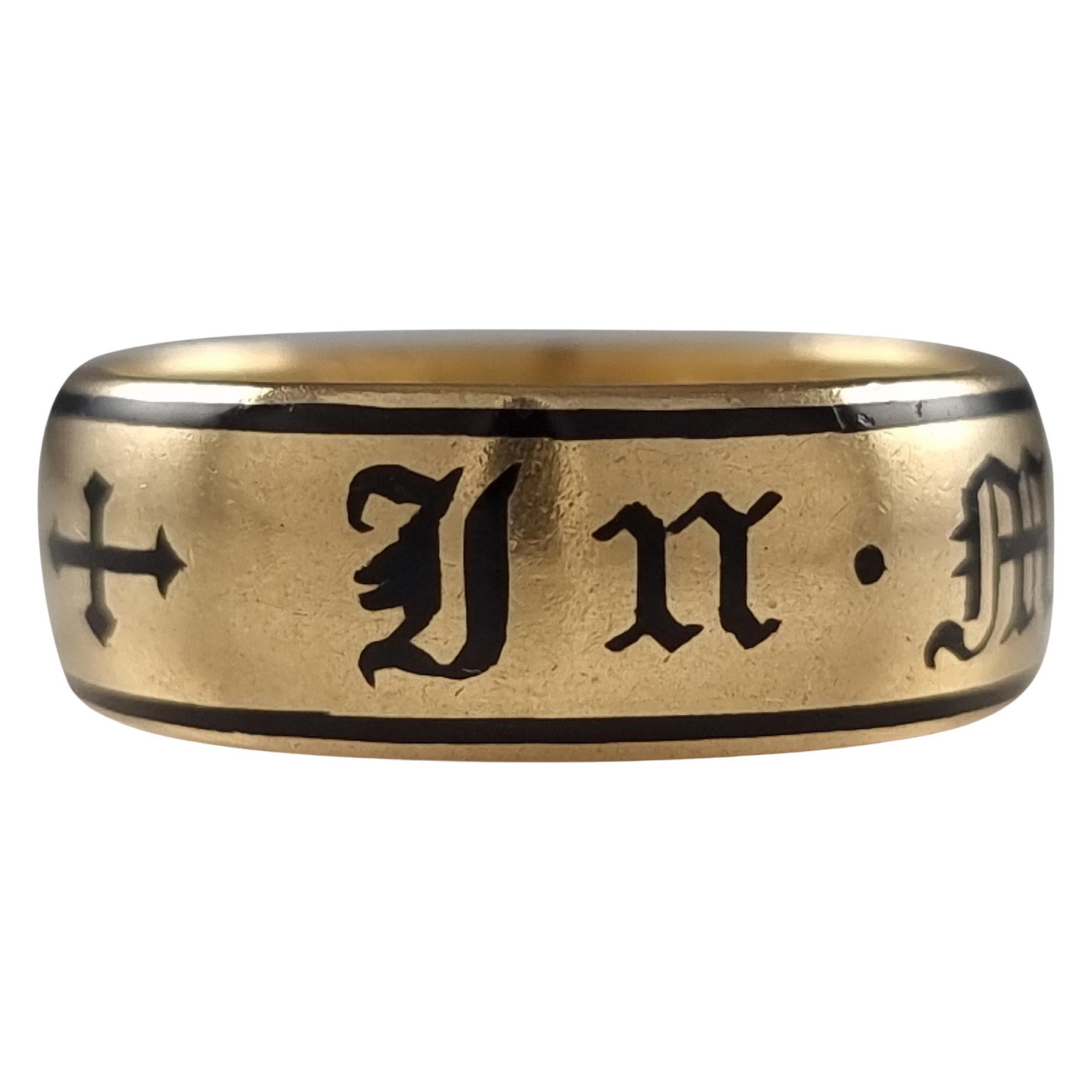 Victorian 22 Carat Gold and Enamel Memorial Ring, 1896 For Sale