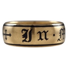 Antique Victorian 22 Carat Gold and Enamel Memorial Ring, 1896