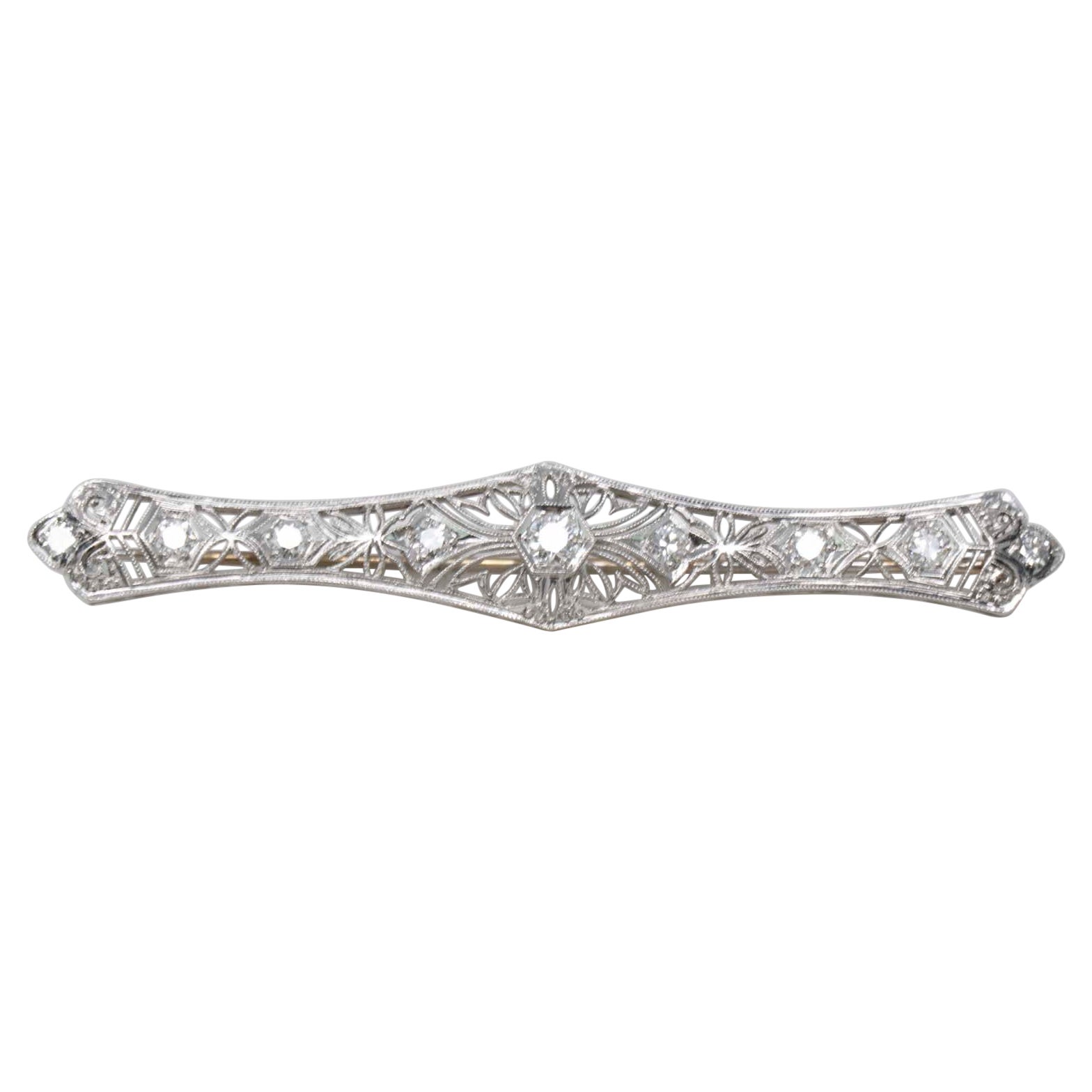 Victorian Estate 14k White Gold Diamond Brooch