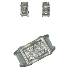 Vintage Designer Matching 0.84 Carat Diamonds Clip Earrings and Ring Set