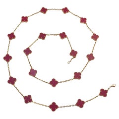 Van Cleef & Arpels Vintage Alhambra Pink Porcelain 18k Rose Gold Necklace