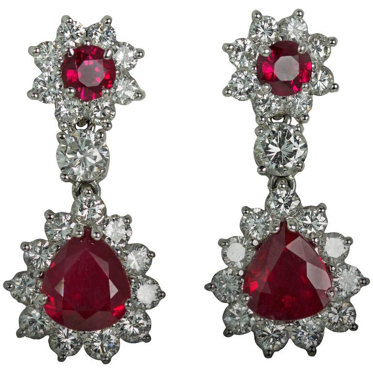 Ruby Diamond Gold Drop Earrings at 1stDibs