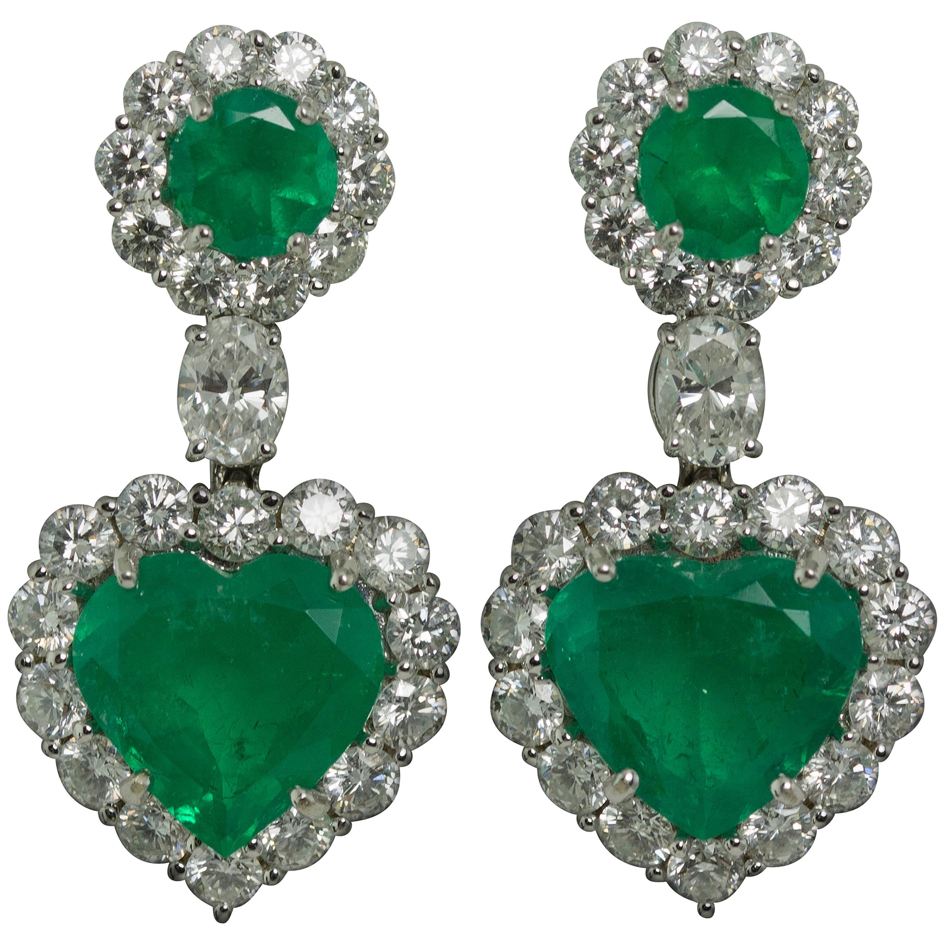 Emerald Diamond Gold Heart Shape Earrings