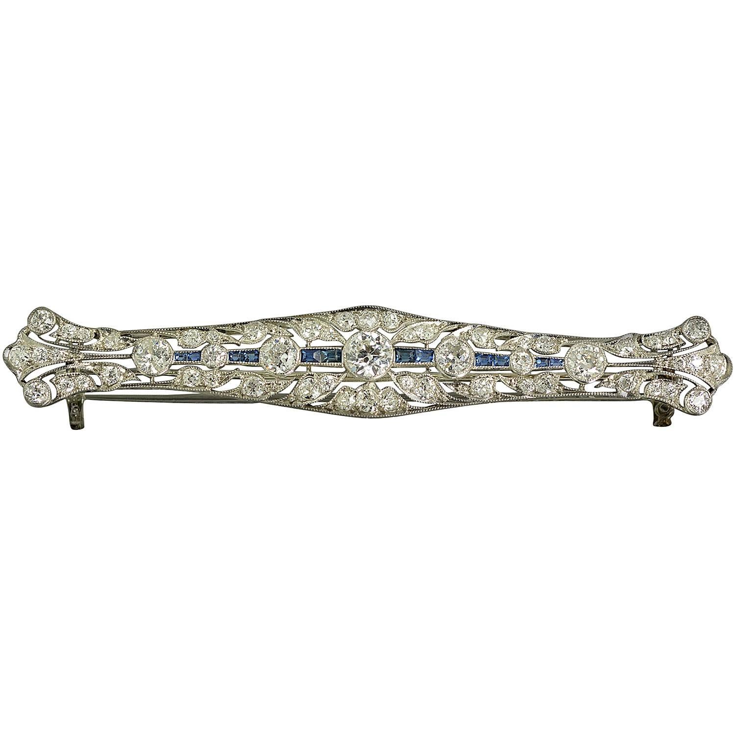 Edwardian Sapphire Diamond Platinum Brooch