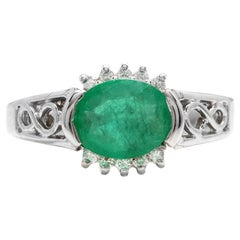 2.00 Carat Natural Emerald & Diamond 14k Solid White Gold Ring