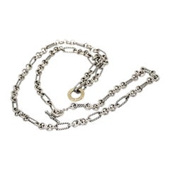 David Yurman Sterling Silver 18K Gold Cable Link Figaro Chain Necklace