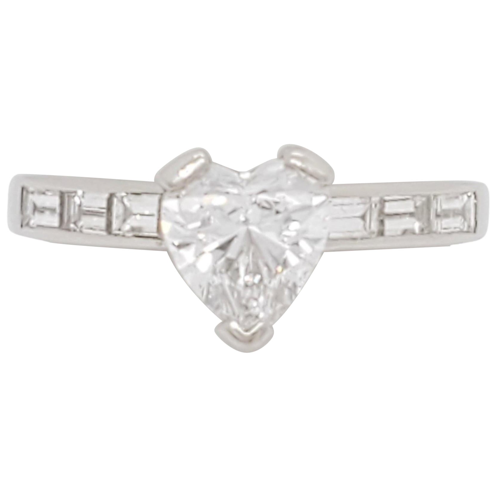 GIA White Diamond Heart Bridal Ring in Platinum For Sale