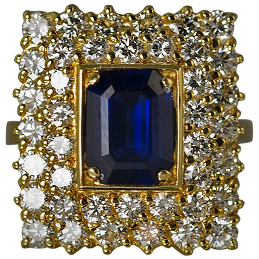 Keith Davis Bague en or avec saphir et diamants  en vente