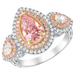 2.55 Carat 3 Stone Fancy Light Pink Pear Shaped Diamond Engagement Ring