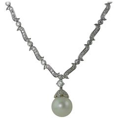 Diamond Gold Necklace with South Sea Pearl Drop 12